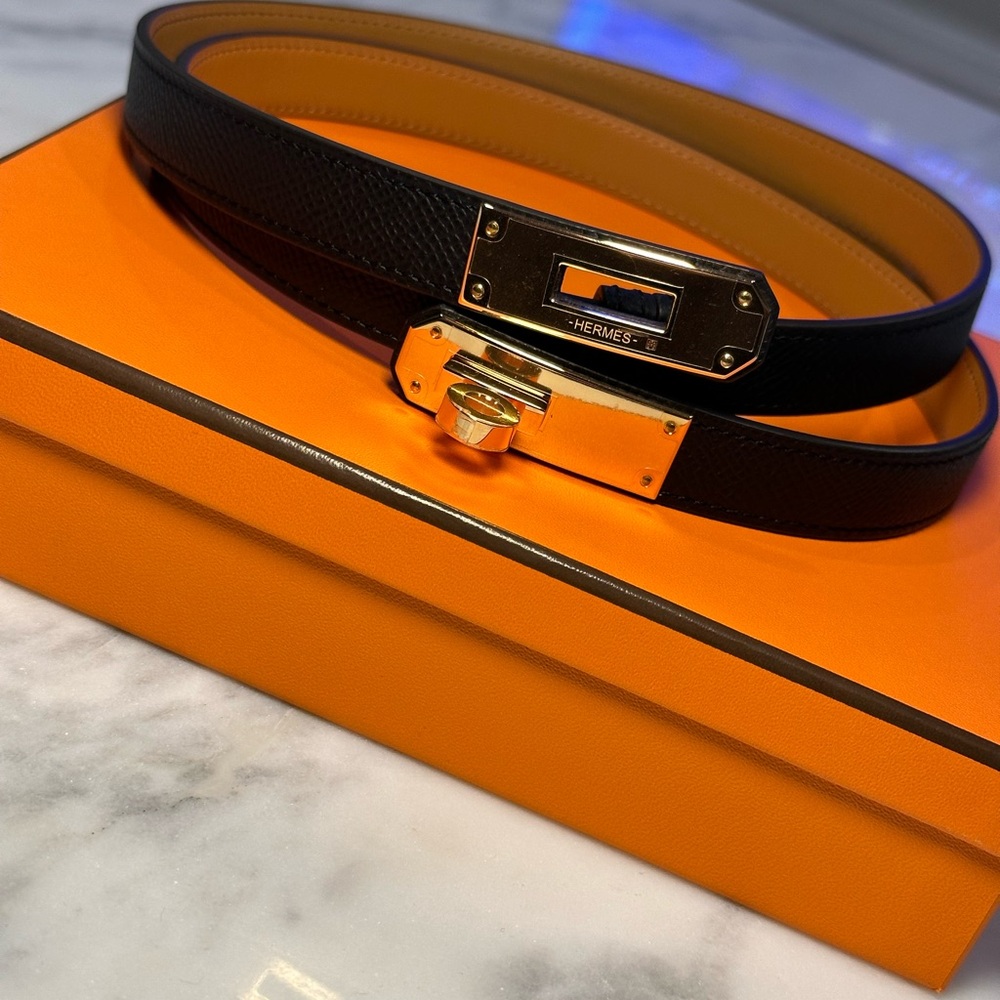 Hermès Kelly 18 Black and Rose Gold Belt